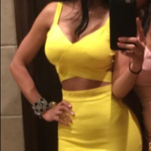 Two Piece Yellow Bandage Bodycon Dress